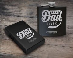 Bk Gift Kişiye Özel İsimli Siyah Çelik İçki Matarası ve Sigara Kutusu Hediye Seti-12, Babalar Günü Hediyesi, Erkek Hediye, Alkol Matarası