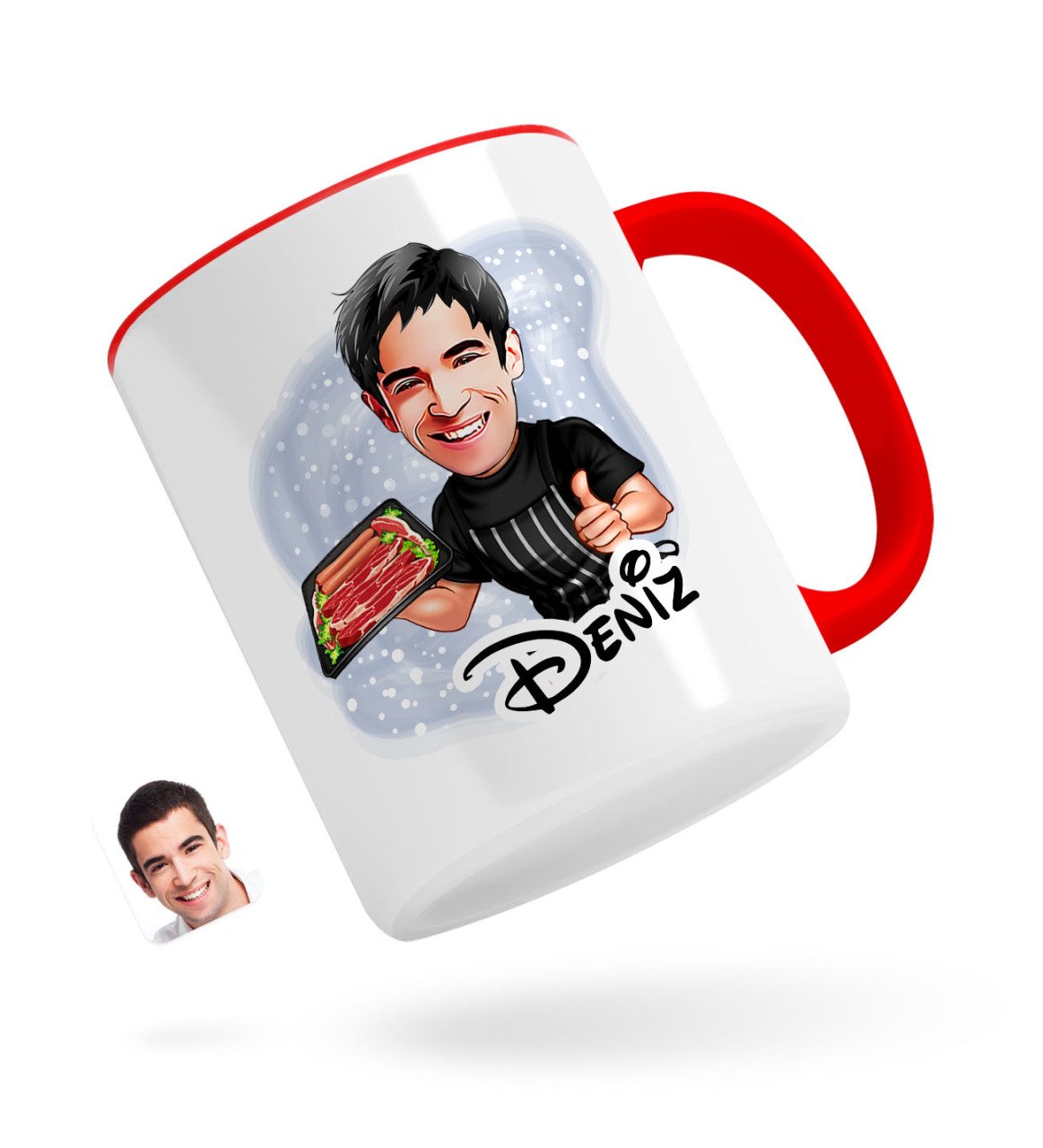 Kişiye Özel Erkek Kasap Karikatürlü Kırmızı Kupa Bardak-2