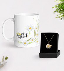 Kişiye Özel Papatya Temalı En İyi Öğretmen Kupa Ve Papatya Kolye Hediye Seti-1