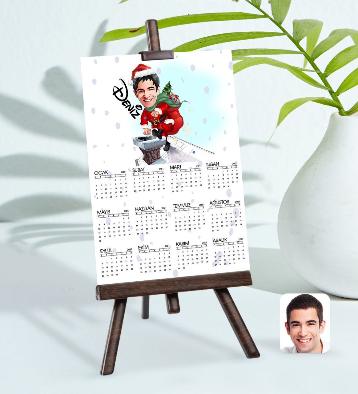 BK Gift Kişiye Özel 15x21 cm Fotoğraf Kartlı Erkek Yeni Yıl Karikatürlü Şövaleli 2023 Takvim -1