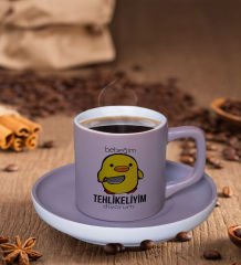 BK Gift Bebeğim Tehlikeliyim Tasarımlı Mat Gri Renk Türk Kahvesi Fincanı-1, Renkli Türk Kahvesi Fincanı