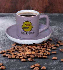 BK Gift Bebeğim Tehlikeliyim Tasarımlı Mat Gri Renk Türk Kahvesi Fincanı-1, Renkli Türk Kahvesi Fincanı