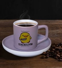 BK Gift Bebeğim Tehlikeliyim Tasarımlı Mat Gri Renk Türk Kahvesi Fincanı-1, Renkli Türk Kahvesi Fincanı