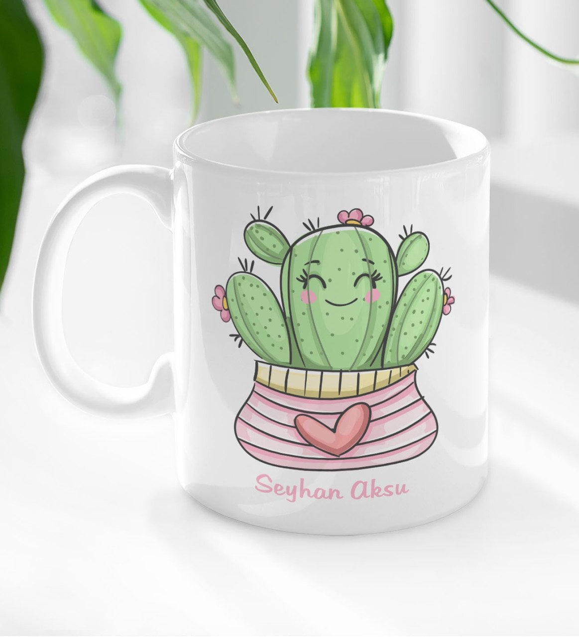 Kişiye Özel İsimli Kaktüs Tasarımlı Beyaz Kupa Bardak-2