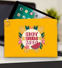BK Gİft Yaz Temalı-8 Sarı Tablet Çantası 30x21cm, Ipad Çantası, Baskılı Tablet Kılıfı