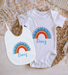 BK Kids Kişiye Özel İsimli Bebek Body Zıbın ve Mama Önlüğü Hediye Seti - Model 2