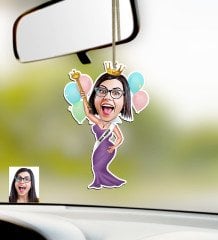 Kişiye Özel Güzellik Kraliçesi Karikatürlü Ahşap Araba Dikiz Ayna Süsü