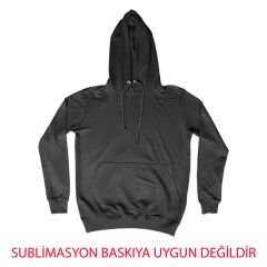 Siyah Cepli Kapşonlu Pamuk Polyester Unisex Siyah Sweatshirt - Yetişkin