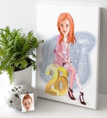 Kişiye Özel Bayan Doğum Günü Karikatürlü Kanvas Tablo (30 x 50 cm.) 10