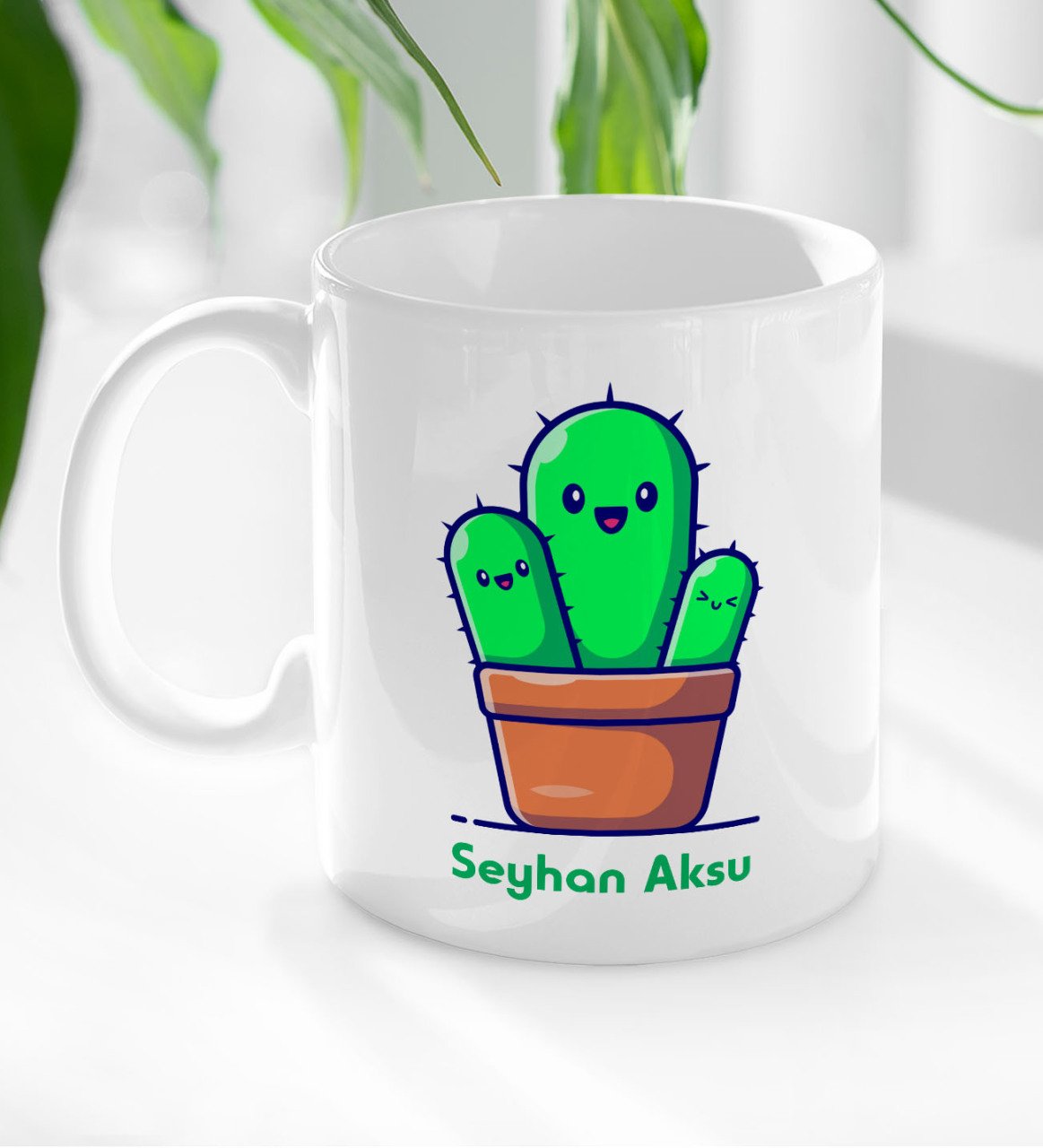 Kişiye Özel İsimli Kaktüs Tasarımlı Beyaz Kupa Bardak-3