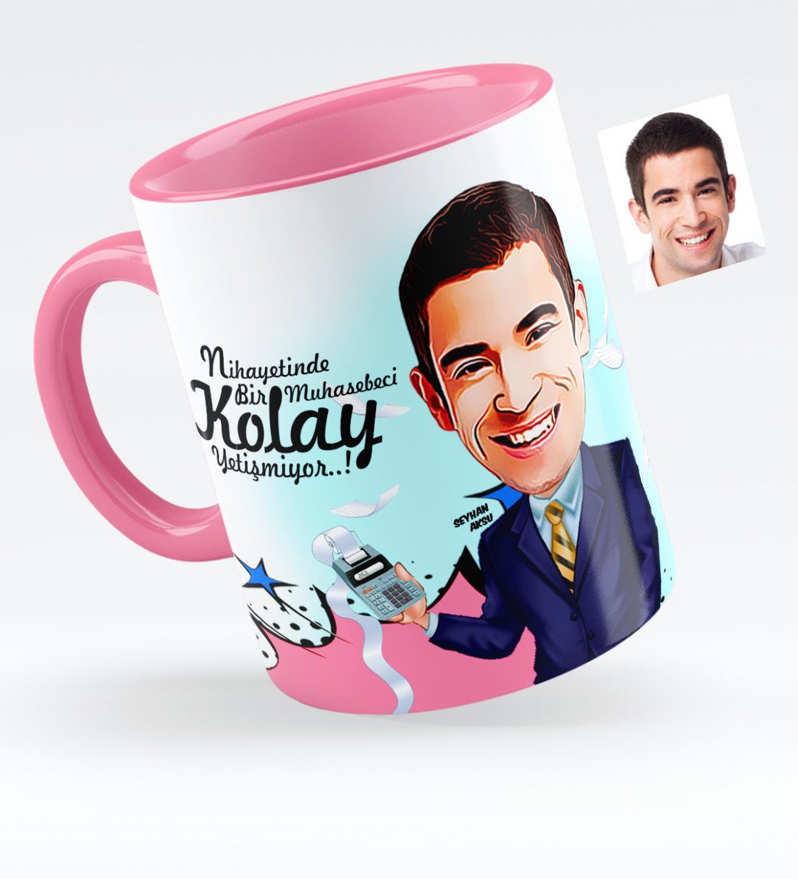 Kişiye Özel Bay Muhasebeci Karikatürlü Pembe Kupa Bardak - 1