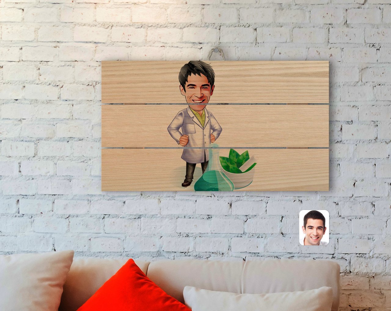 Kişiye Özel Erkek Eczacı Karikatürlü Otantik Ahşap Palet Tablo-1
