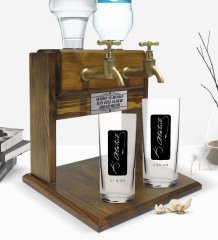 Kişiye Özel Renkli Baskılı Atatürk Tasarımlı İkili Rakı Bardağı ve Çift Musluklu Doğal Ahşap Rakı Standı-30