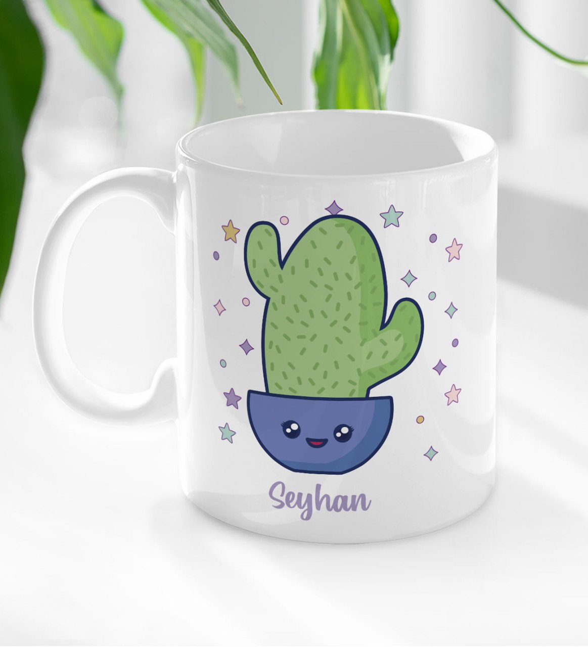 Kişiye Özel İsimli Kaktüs Tasarımlı Beyaz Kupa Bardak-4