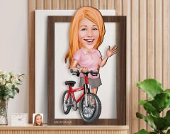 BK Gift Kişiye Özel Kadın Bisikletçi Karikatürlü 3D Ahşap Tablo-5, Sevgiliye Hediye, Arkadaşa Hediye, Doğum Günü Hediyesi