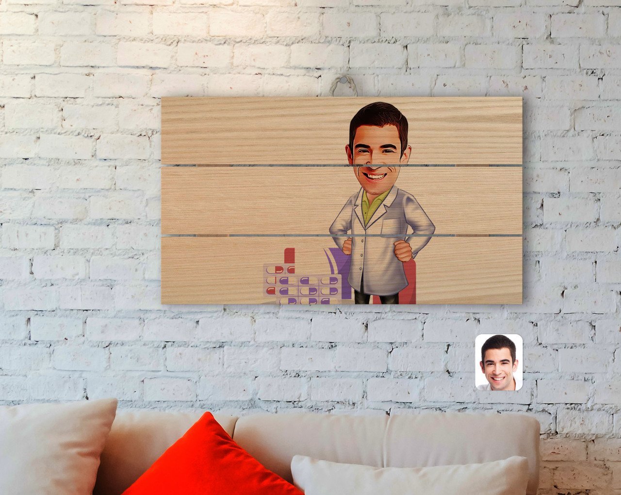 Kişiye Özel Erkek Eczacı Karikatürlü Otantik Ahşap Palet Tablo-3