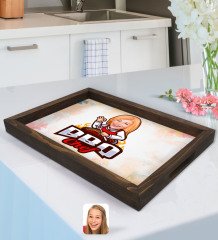 Kişiye Özel Kadın Barbekü Chef Karikatürlü Doğal Ahşap Tepsi-1