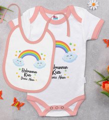 BK Kids Kişiye Özel Babasının Kızı Tasarımlı Pembe Bebek Body Zıbın ve Mama Önlüğü Hediye Seti
