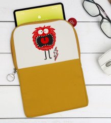 BK Gift Sevimli Canavar Tasarımlı Taşınabilir Koruyucu Tablet Kılıfı & Organizer Çanta - Sarı-1