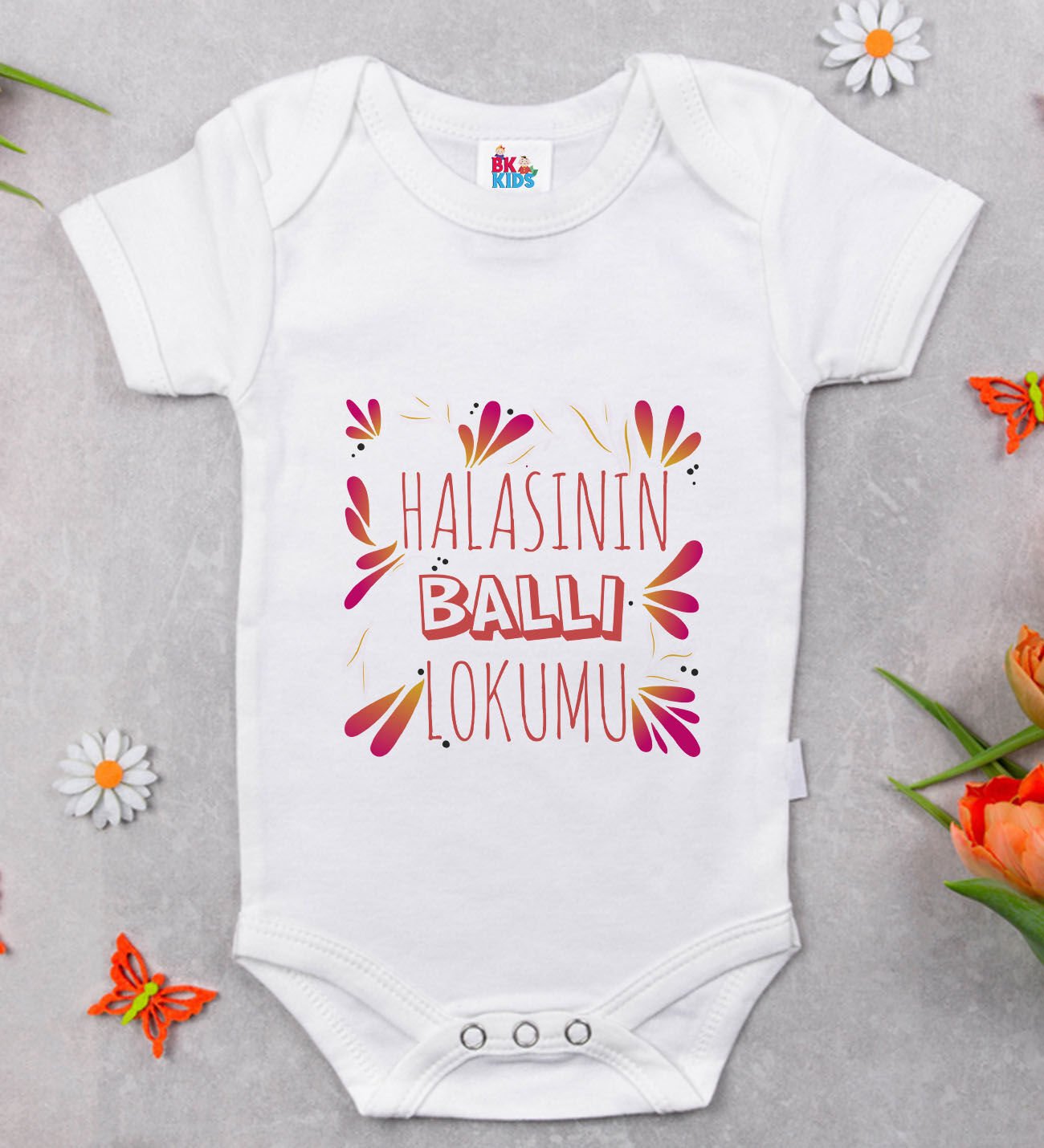 BK Kids Halasının Ballı Lokumu Tasarımlı Beyaz Bebek Body Zıbın-1