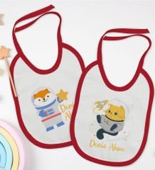 BK Kids Kişiye Özel Sevimli Astronot Tasarımlı 2’li Kırmızı Mama Önlüğü-1