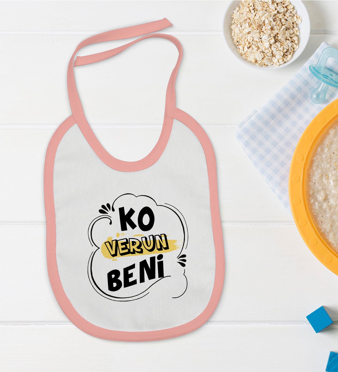 BK Kids Ko Verun Beni Tasarımlı Pembe Bebek Mama Önlüğü-1
