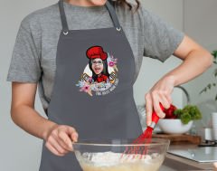 BK Gift Kişiye Özel Anneler Günü Karikatürlü Profesyonel Antrasit Mutfak Önlüğü, Aşçı Önlüğü, Şef Önlüğü, Arkadaşa Hediye-9