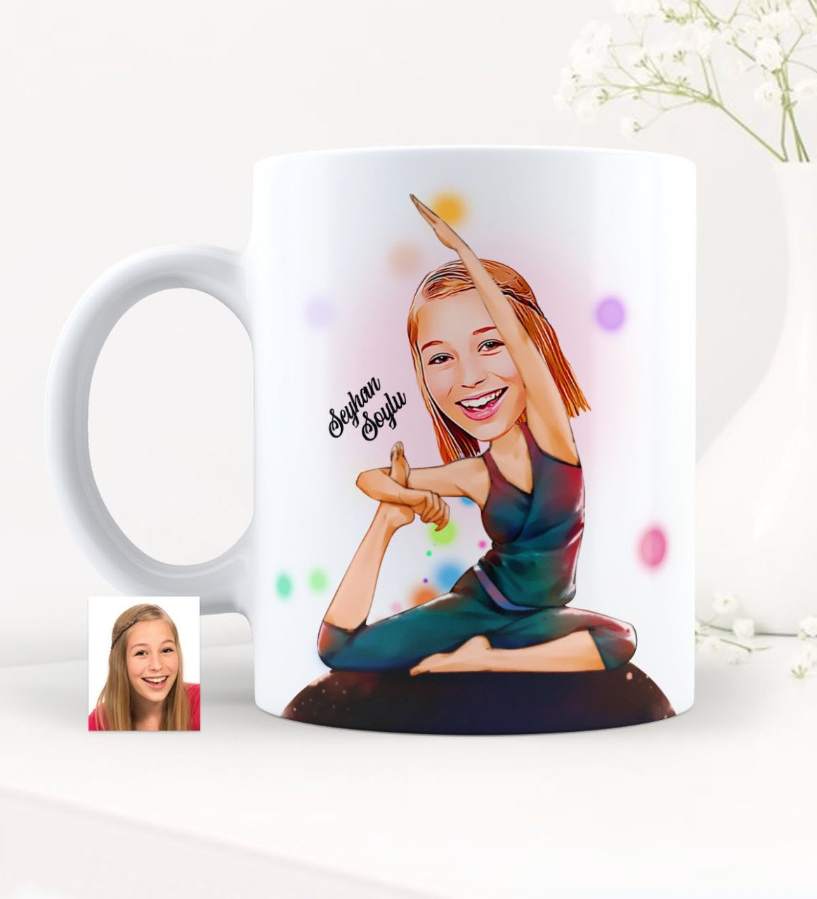 Kişiye Özel Bayan Yoga Temalı Beyaz Kupa Bardak - 1