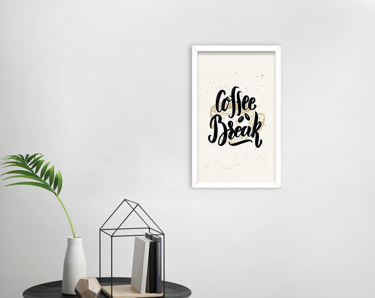 BK Home Coffee Tasarımlı Dekoratif Ahşap Beyaz Çerçeveli Tablo-45