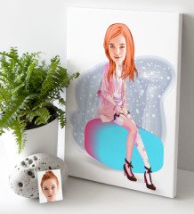 Kişiye Özel Kadın Karikatürlü Kanvas Tablo (30 x 50 cm.) 32