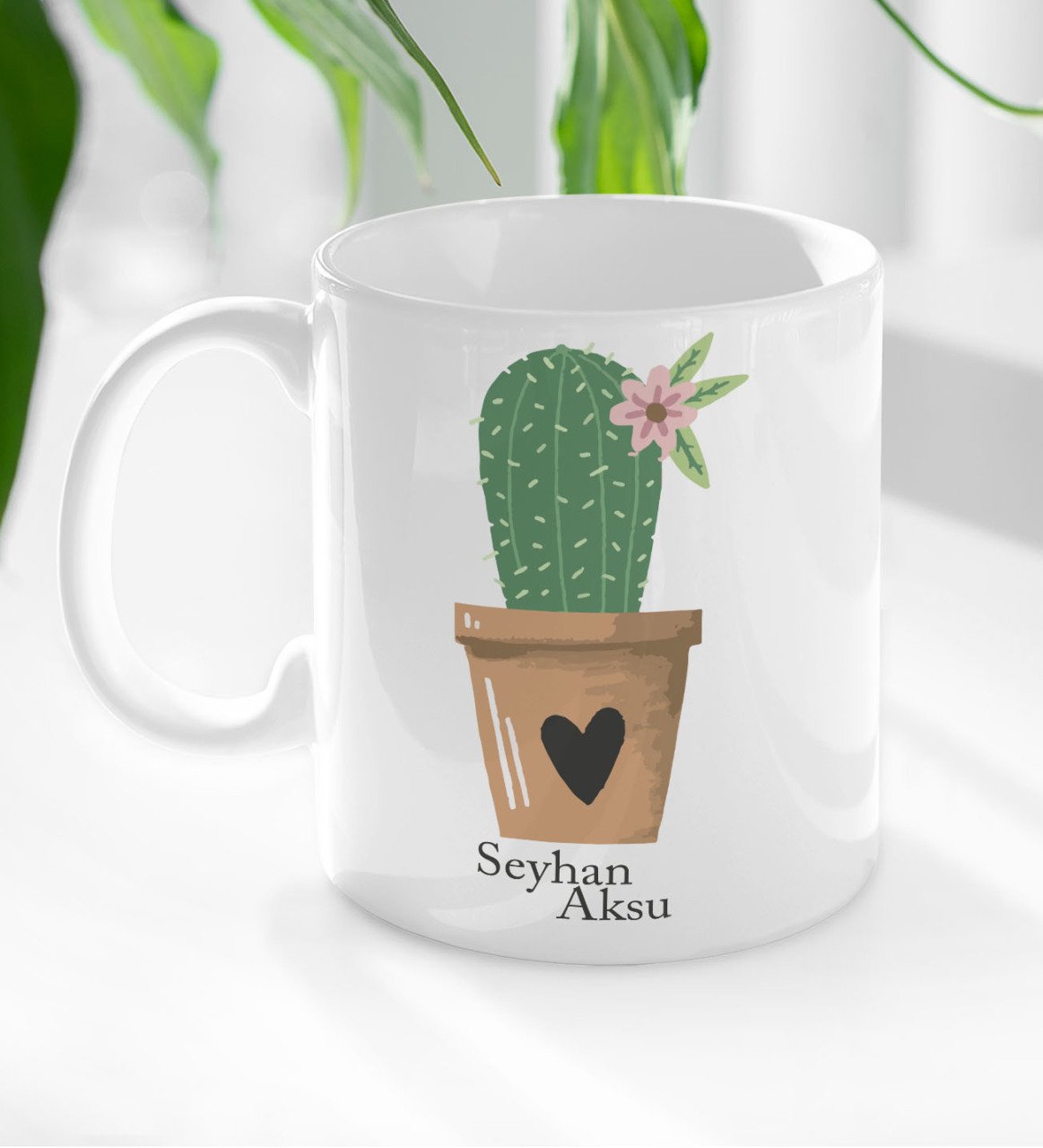 Kişiye Özel İsimli Kaktüs Tasarımlı Beyaz Kupa Bardak-6