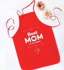 BK Gift Kişiye Özel İsimli Anneler Günü Tasarımlı Kırmızı Mutfak Önlüğü, Aşçı Önlüğü, Şef Önlüğü, Anneye Hediye-15