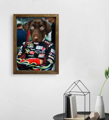 Evcil Dostlara Özel Nascar Pilot Tasarımlı Portre Doğal Masif Ahşap Çerçeveli Tablo 30x40cm-3