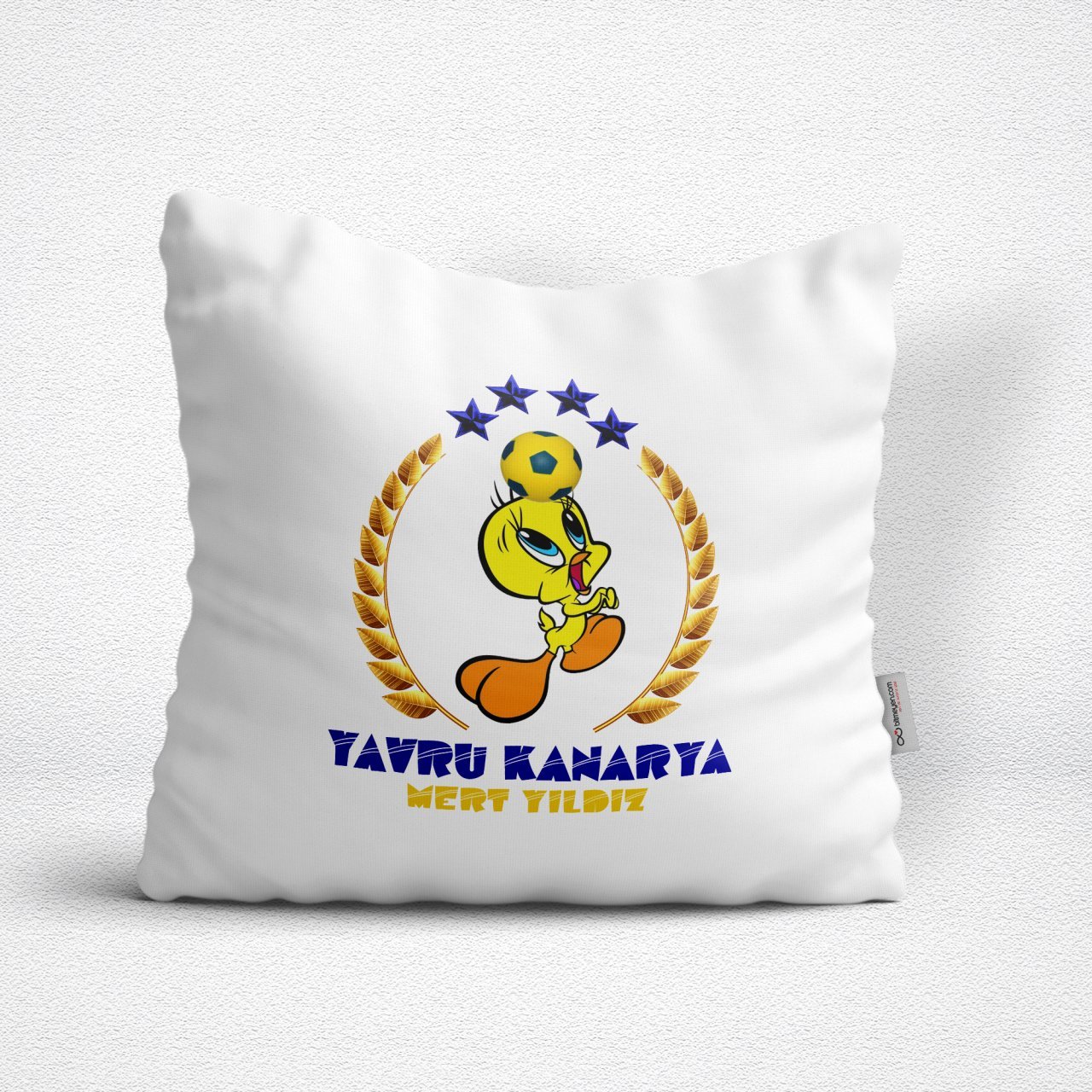 Kişiye Özel Yavru Kanarya Tasarımlı Beyaz Yastık - 3