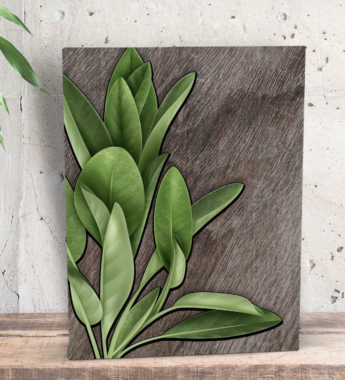 BK Gift Green Plant Tasarımlı Dekoratif Mini Kanvas Tablo 15x20cm-4