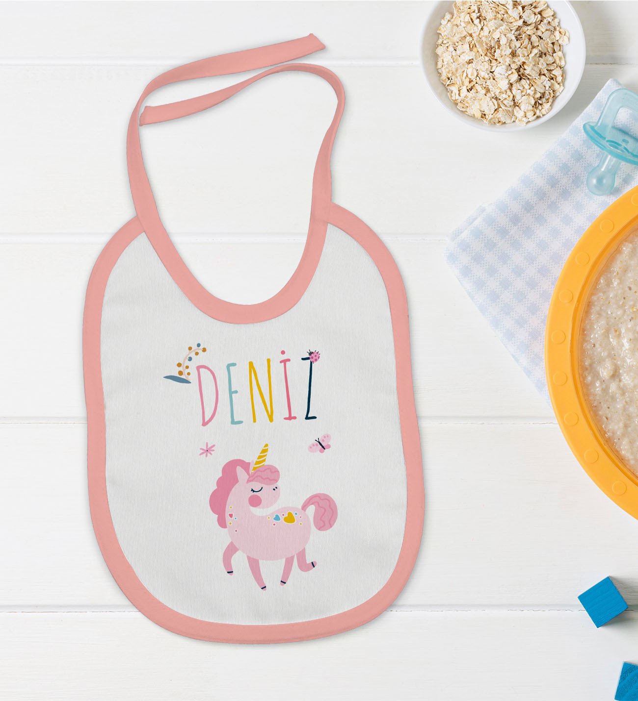 BK Kids Kişiye Özel Pembe Bebek Mama Önlüğü - Model 117