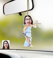 Kişiye Özel Bayan Avukat Karikatürlü Ahşap Araba Dikiz Ayna Süsü-2