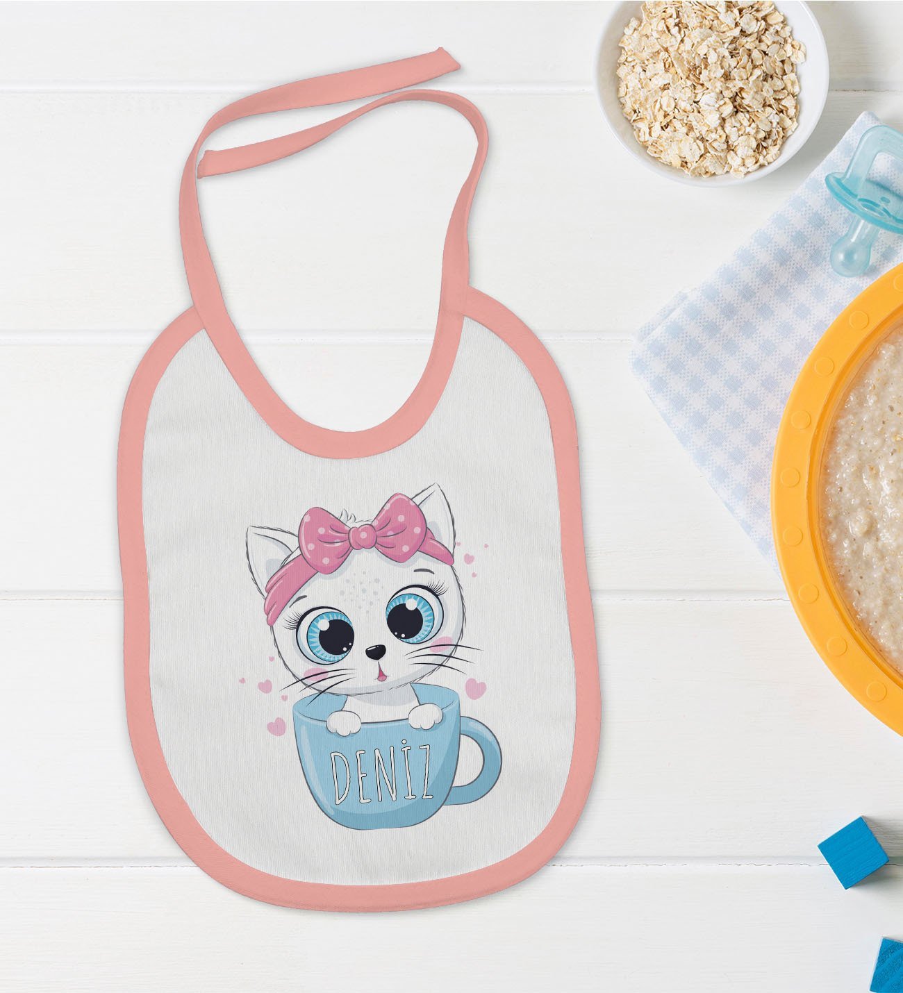 BK Kids Kişiye Özel Pembe Bebek Mama Önlüğü - Model 118
