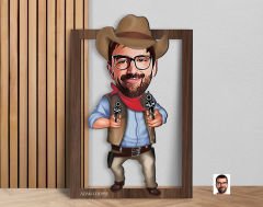 BK Gift Kişiye Özel Kovboy Karikatürlü 3D Ahşap Tablo-4, Sevgiliye Hediye, Arkadaşa Hediye, Doğum Günü Hediyesi