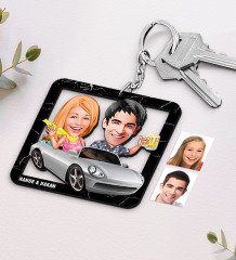 Kişiye Özel İsimli Sevgililer Karikatürlü Ahşap Anahtarlık-53