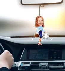 Kişiye Özel Bayan Avukat Karikatürlü Ahşap Araba Dikiz Ayna Süsü-3