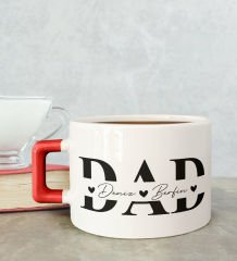 BK Gift Kişiye Özel Babalar Günü Tasarımlı Kırmızı Kulplu Çay & Kahve Fincanı-1, Babaya Hediye, Babalar Günü Hediyesi