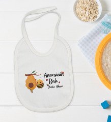 BK Kids Kişiye Özel Annesinin Balı Tasarımlı Bebek Body Zıbın ve Mama Önlüğü Hediye Seti - Model 1