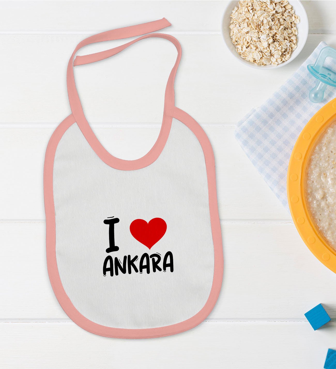 BK Kids I Love Ankara Tasarımlı Pembe Bebek Mama Önlüğü - Model 1