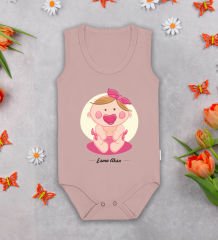 BK Kids Kişiye Özel İsimli Pembe %100 Pamuklu Askılı Sıfır Kol Bebek Body Zıbın-4, Yeni Doğan Bebek Hediyesi