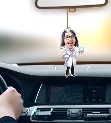 Kişiye Özel Bayan Diş Hekimi Karikatürlü Ahşap Araba Dikiz Ayna Süsü-1