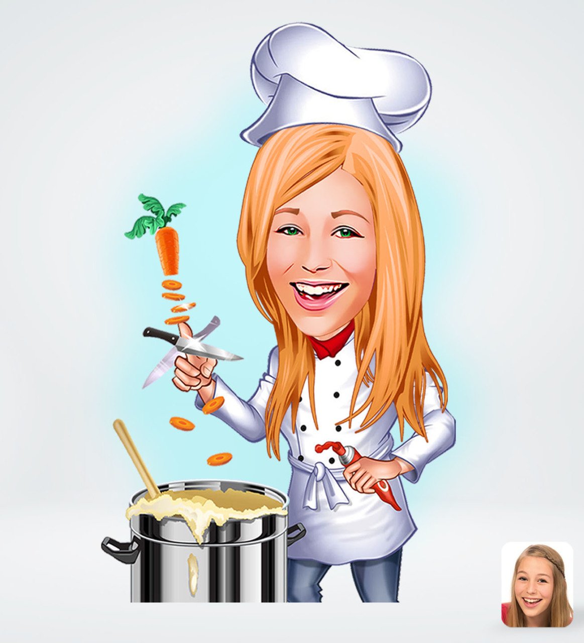 Kişiye Özel Kadın Chef Karikatürlü Sosyal Medya Dijital Profil Fotoğrafı - Model 1