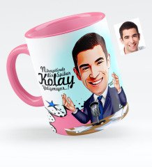 Kişiye Özel Bay Spiker Karikatürlü Pembe Kupa Bardak - 1