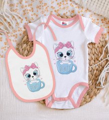 BK Kids Kişiye Özel İsimli Pembe Bebek Body Zıbın ve Mama Önlüğü Hediye Seti-5