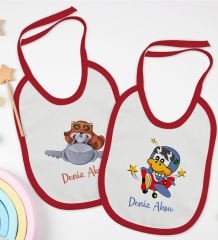 BK Kids Kişiye Özel Sevimli Pilot Tasarımlı 2’li Kırmızı Mama Önlüğü-1
